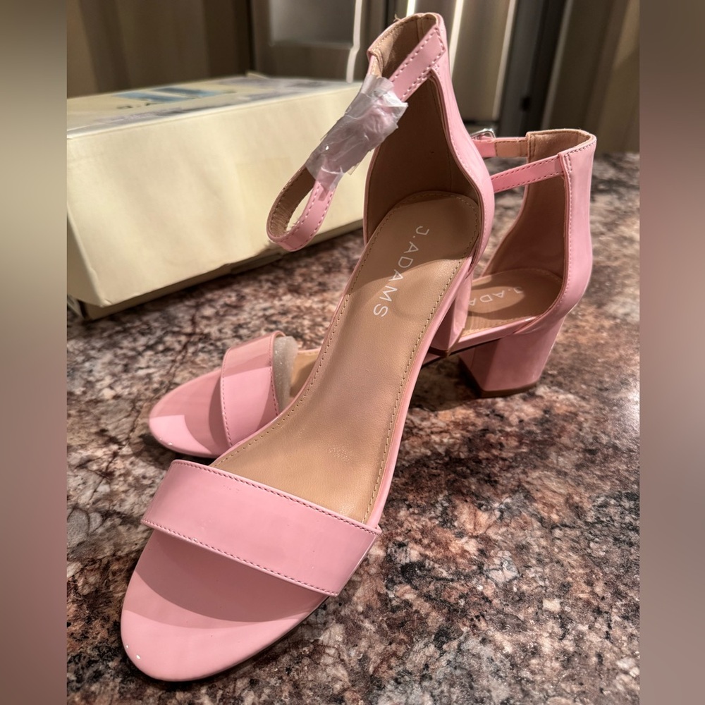 Adams Pink Ankle Strap Block Heels - Picture 2 of 6